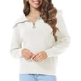 thumbnail image 1 of Taigaofy Women's Half Zip Sweaters Casual Long Sleeve V-Neck Collar Ribbed Knitted Slouchy Pullover Tops White M, 1 of 7