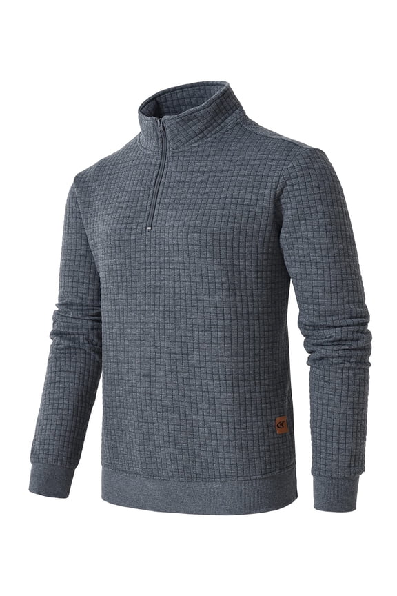 men's Quilted Half-Zip Pullover Long Sleeve Stand Collar Casual Sweatshirt - Soft Comfortable Daily Wear Fall Winter Fashion Tops Dark Gray L