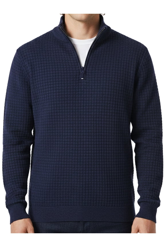 Men's Quilted Half-Zip Pullover - Soft Stand Collar Long Sleeve Casual Sweatshirt, Perfect Valentine's Day Gift for Him Fall Winter Tops Navy XL