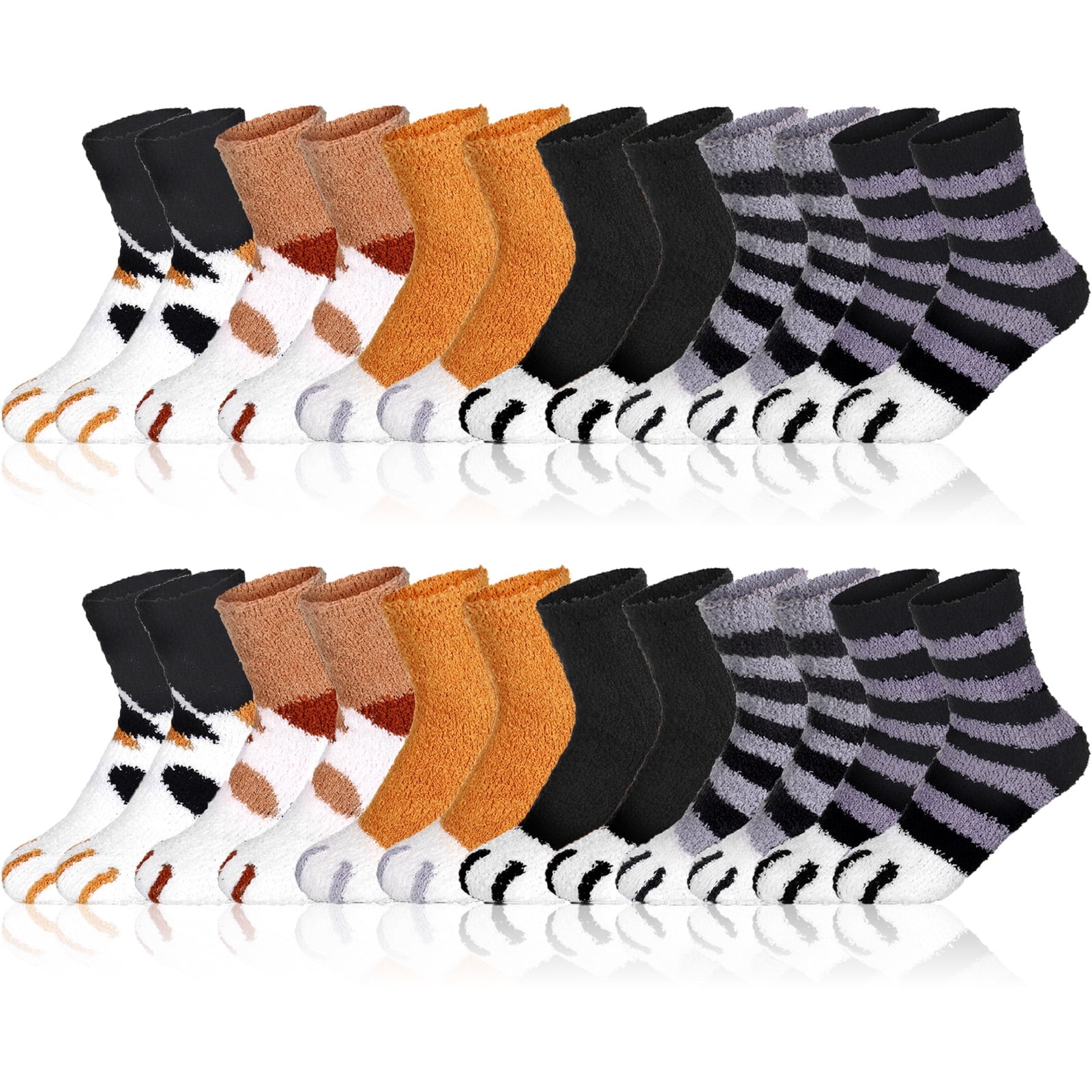 AOWOO Taihexin 12 Pairs Cat Socks for Women - Womens Fuzzy Socks, Fuzzy Claw Socks Ultra-Soft Fluffy Crew Socks, Cozy Plush Sleeping Slipper Socks for Winter Home
