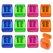 Taihexin 12 Pcs Manual Pencil Sharpener with Lid, Colored Portable Dual Holes Handheld Pencil Sharpeners for Kids&Adults Art School Office
