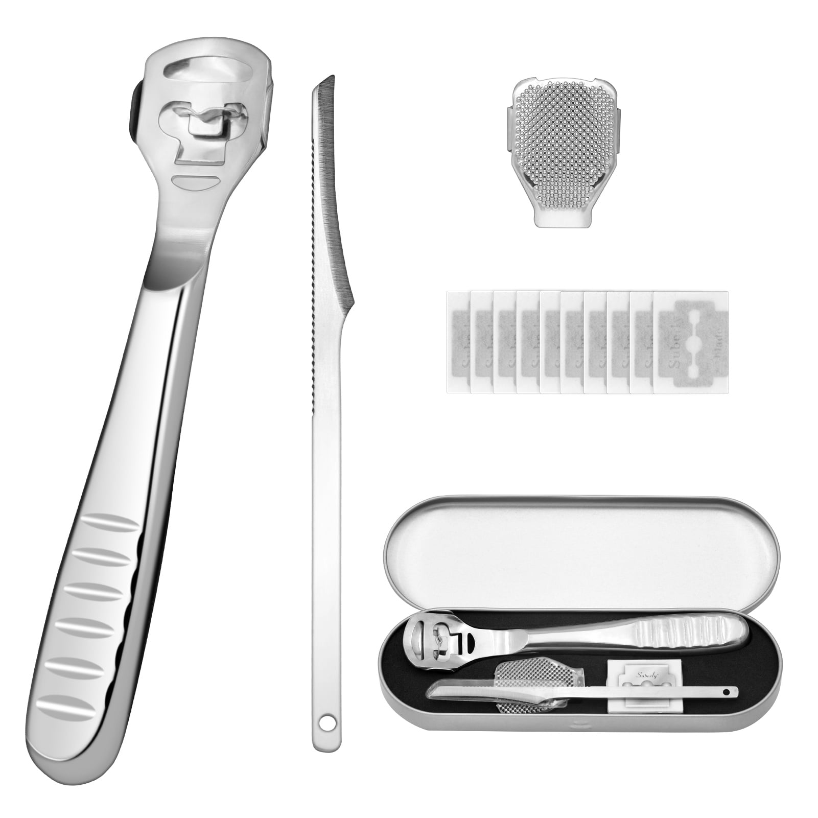 52 Pcs Callus Shaver Set,1 Stainless Steel Foot Razor with 50 Replacement  Slices Blades and 1 Foot File Head Foot Care Tools,Foot Shaver Callus