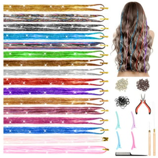 NIACONN Hair Tinsel Kit Heat Resistant, 1200 Strands Glitter Tinsel Hair  Extensions Fairy Hair Tensile Kit for Girls & Womens (Silver)