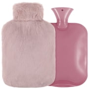 Taihexin 2 Liter Hot Water Bottle with Soft Fleece Cover, PVC Hot Water Bag for Pain Relief, Large Capacity, Odorless, BPA Free, Suit Neck Shoulder Pain, Feet Warmer, Menstrual CrampsPink