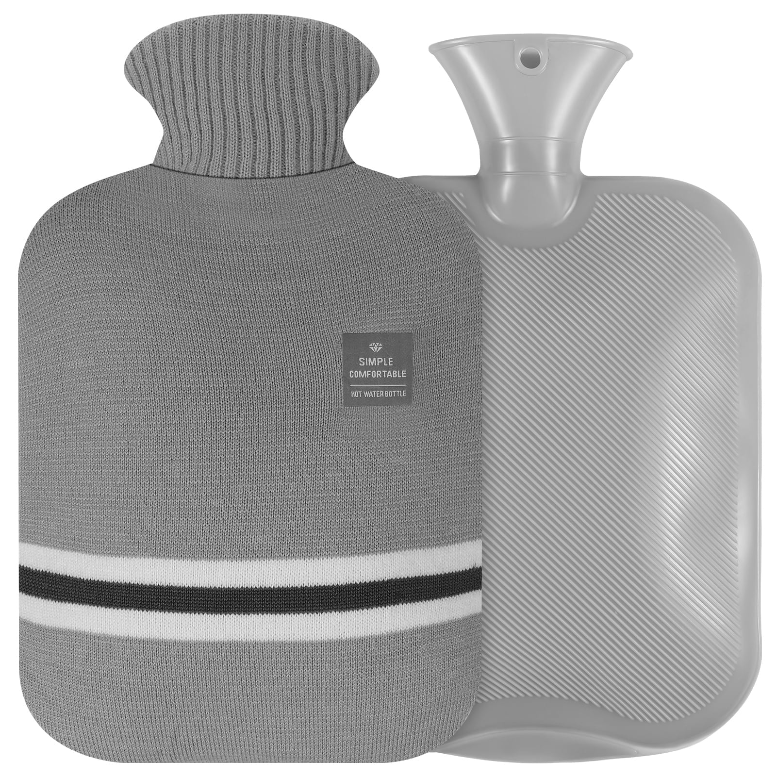 Taihexin 2 Liters Hot Water Bottle with Soft Cover, Premium Classic Rubber BPA Free Hot Water Bag for Hot Compress,Hand Feet Warmer,Neck Shoulder Dysmenorrhea Pain Relief(Dark Grey)