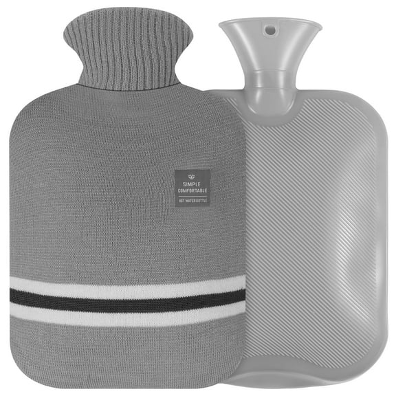 Taihexin 2 Liters Hot Water Bottle with Soft Cover, Premium Classic Rubber BPA Free Hot Water Bag for Hot Compress,Hand Feet Warmer,Neck Shoulder Dysmenorrhea Pain Relief(Dark Grey)