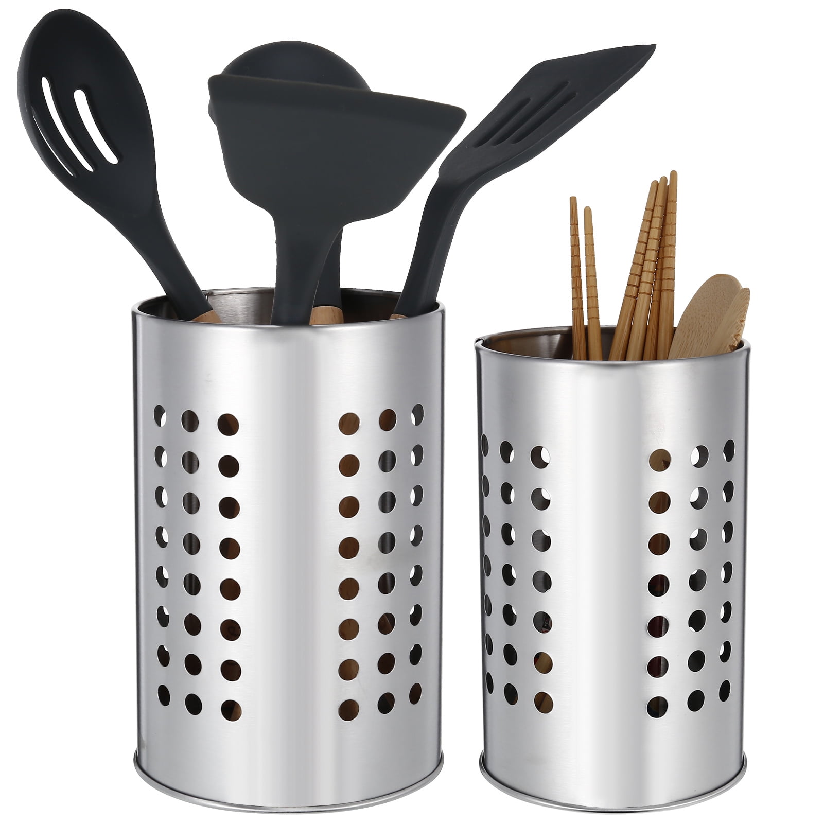Leaqu Stainless Steel Cooking Utensil Holder, Extra-Large Stainless Steel Kitchen Utensil Holder, Utensil Caddy - Weighted Base for Stability - for