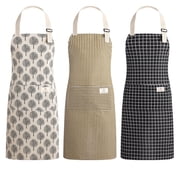 Taihexin 3 Pack Kitchen Cooking Aprons, Cotton Polyester Apron with 2 Pockets, Cooking Apron for Women Men, Long Ties Adjustable Bib Neck Strap Soft Chef Apron 