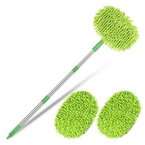 Taihexin 46'' Microfiber Car Wash Brush Mop Kit, Mitt Sponge with Long Handle, Car Cleaning Supplies Duster Washing Car Tools, 2 Chenille Scratch-Free Replacement Head Aluminum Alloy Pole for Car RV Truck