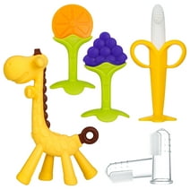 Taihexin 6 Pack Baby Teething Toys, BPA Free Silicone Baby Teether, Soothe Babies Teething Relief Sore Gums, Banana Teether, Banana Finger Toothbrush, Fruit Shape Giraffe Teether Set for Infant Boys and Girls(Yellow)