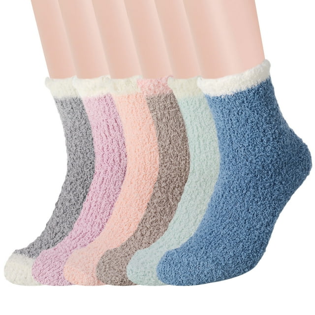 Taihexin 6 Pairs Women's Fuzzy NonSlip Socks, Fluffy Slipper Socks