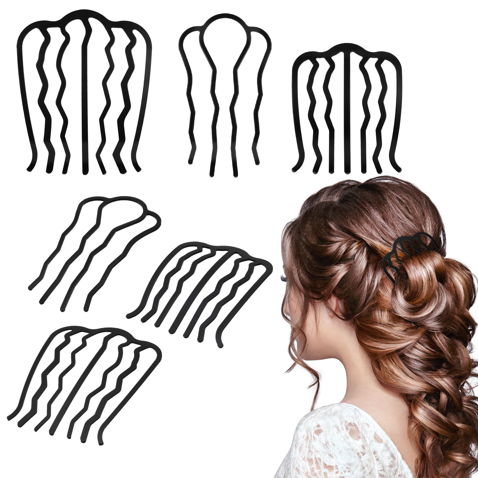 Taihexin 6 Pcs Hair Side Combs and Clip for Updo, Vintage U Shape Teeth