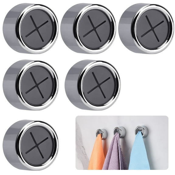 Taihexin 6 Pcs Push In Hand Towel Holder, Round No Drill Towel Holder, Premium Self-Adhesive Dual Purpose Tea Towel Holder, for Bathroom Kitchen Home Hand and Dish Towels, Gray