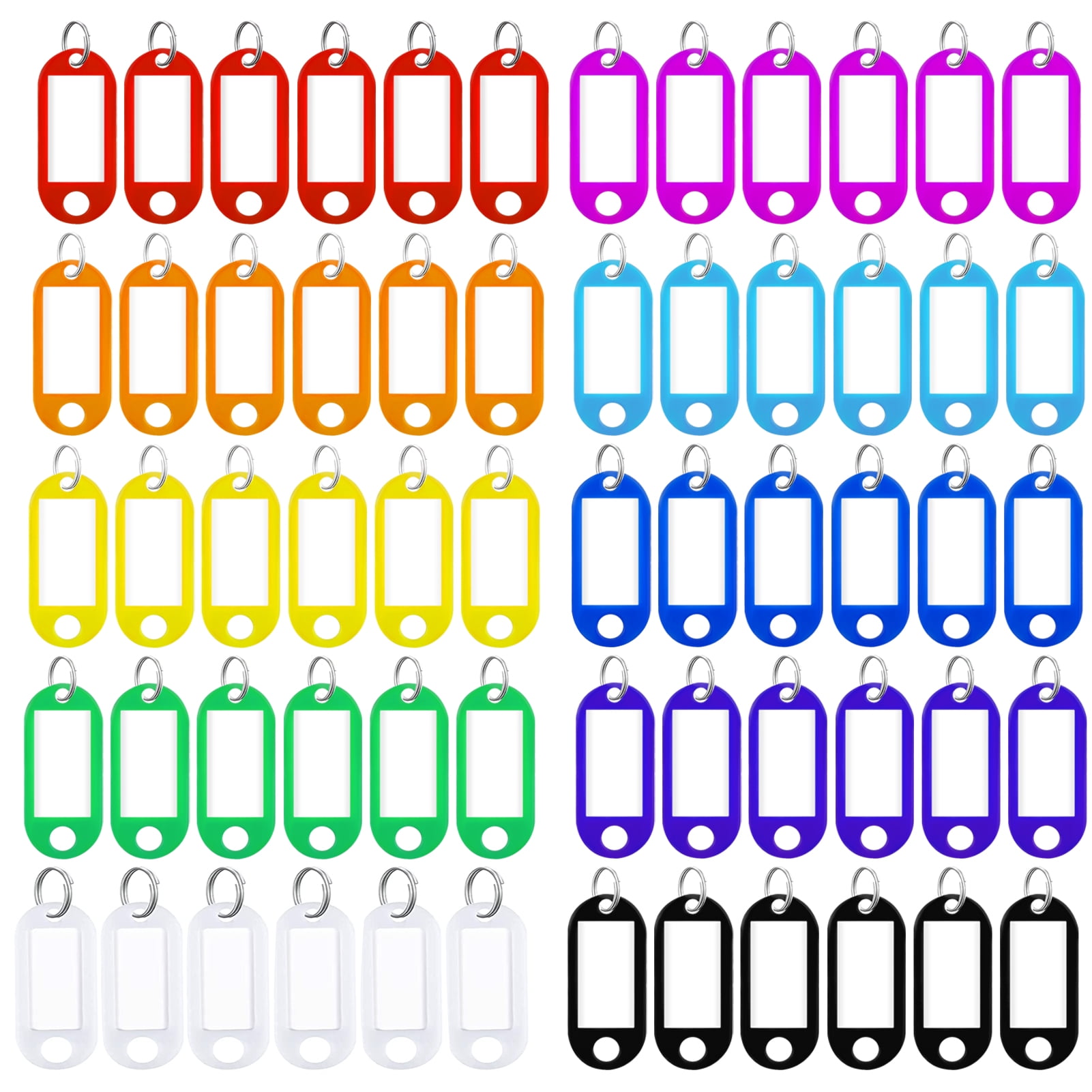 AOWOO Taihexin 60 Pcs Key Rings Labels, Key Ring Tags - Key Tags Plastic 10 Assorted Colours of Key Ring Tags, Identifiers, Name Tags and Labels, Adapt to USB Drive, Keys, Pets, Bags