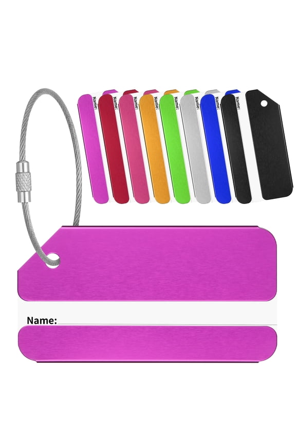 Taihexin 8 Pcs Luggage Tags with Steel Loop and Name ID Card, 3.14*1.57 inches Aluminium Luggage Tags for Suitcases, Travel Baggage Bag Tags Suitable for Luggage Suitcase Baggage (8 Colors)