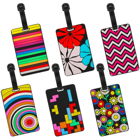 Taihexin Silicone Luggage Tag Set of 6, 4.13*2.56 inches Luggage Tags for Suitcases, Colorful Unique Travel Baggage Bag Tags with Name ID Card Perfect to Quickly Spot Luggage Suitcase