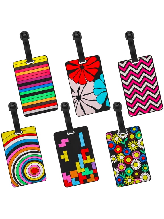 Taihexin Silicone Luggage Tag Set of 6, 4.13*2.56 inches Luggage Tags for Suitcases, Colorful Unique Travel Baggage Bag Tags with Name ID Card Perfect to Quickly Spot Luggage Suitcase