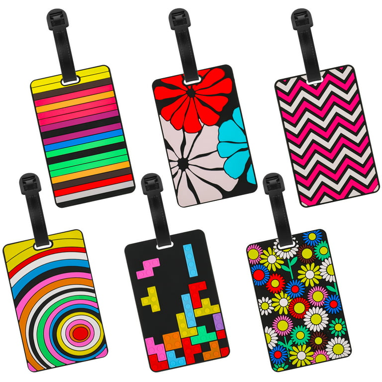 Taihexin Silicone Luggage Tag Set of 6, 4.13*2.56 Inches Luggage Tags for Suitcases, Colorful Unique Travel Baggage Bag Tags with Name ID Card Perfect