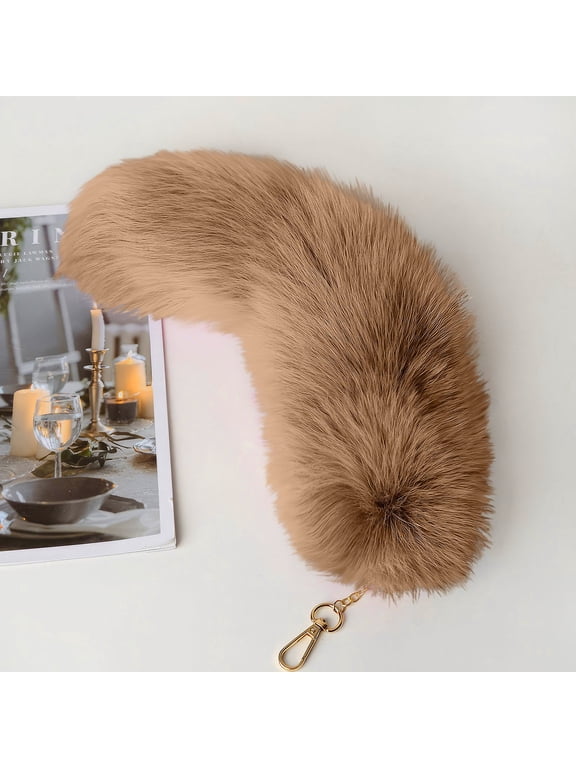 Tail 12.2 inch Tail Shaggy Faux Fur Tail Keychain Decorative Tail for Handbag Backpack,Brown