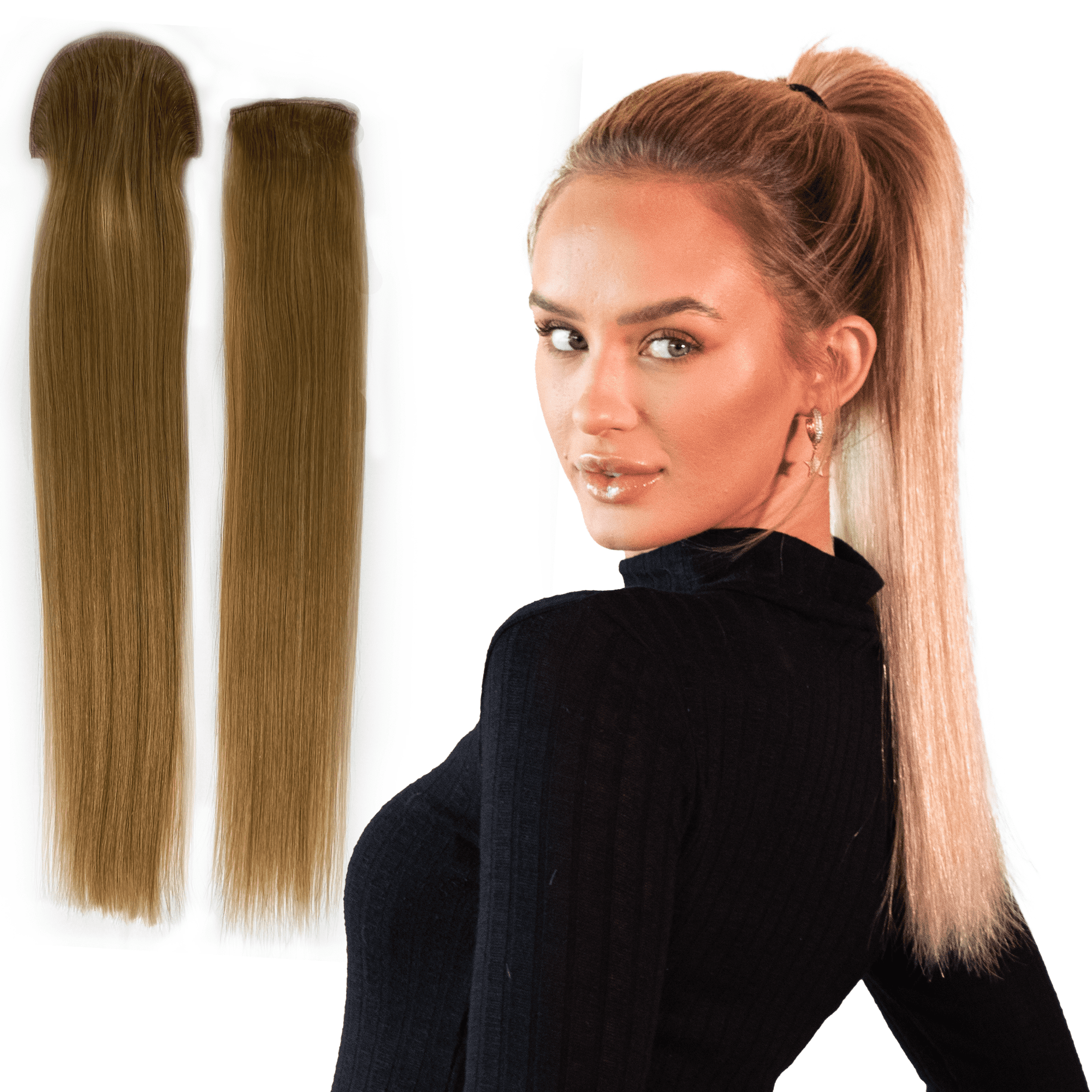 Tail Couture Clip-In Ponytail Extension – 18” 100% Human Hair, Seamless Two-Piece Set – Natural Look, Damage-Free, Easy to Apply – Long Straight Pony Tail Hair Piece for Women - Light Mixed Blonde
