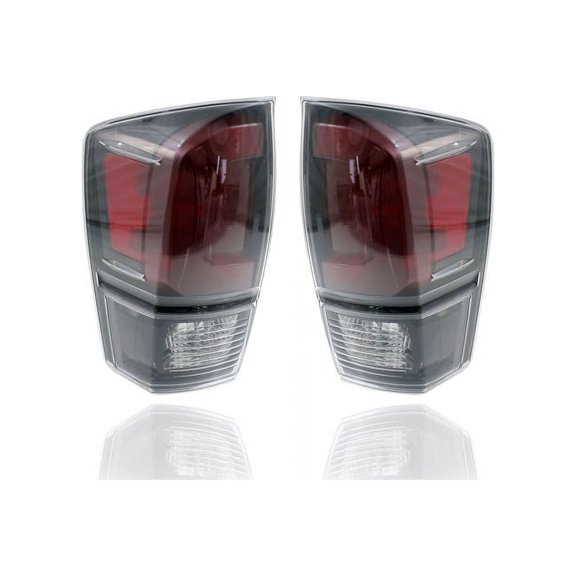 Tail Light Assembly - Compatible/Replacement for '20-22 Toyota Tacoma TRD Sport/Offroad - LED, Smoked Dark Red Interior Bezel - Pair, Left Driver + Right Passenger Set - 8155004210, 8156004210