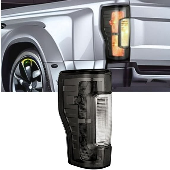 Tail Light Assembly Compatible with 2017-2019 Ford F-250 F-350 Super Duty Driver and Passenger Side Smoke Red Rear Brake Lamps Replacement Taillights