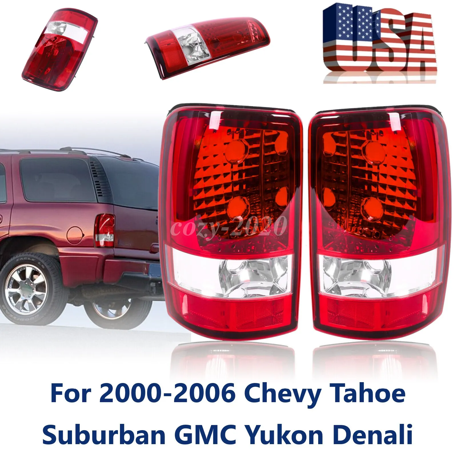 Tail Light Compatible With 2000-2006 Chevy Tahoe Suburban GMC Yukon Driver and Passenger Side Rear Light Brake Lamps