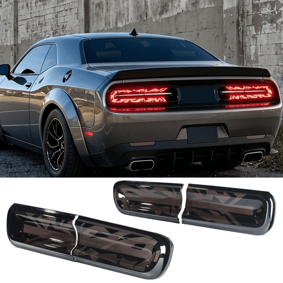 Tail Light Covers Guards Fit for Dodge Challenger 2015-2023 Accessories GT/ RT/ Scat Pack/ SRT/ 392/ Hellcat/ SXT/ T/A, Laser Technology Style Rear Light Protective Cover Trim Set Exterior
