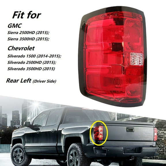 Tail Light Lamp Housing Assembly (Rear Left Driver Side) Fit for 2014 2015 GMC Sierra 2500 3500, Chevrolet Silverado 1500 2500 3500