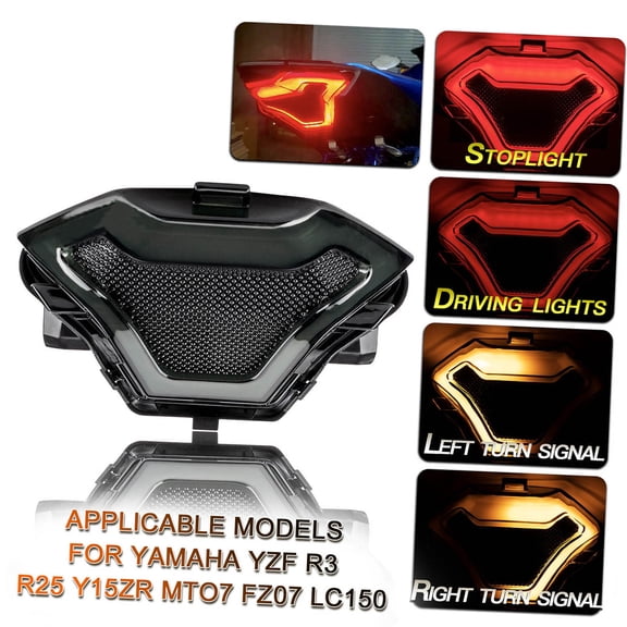 Tail Light Lamp LED Tail Light Motorcycle Brake Light Tail Lamp with LED Turn Signals Replacement for YZF R3 R25 Y15ZR MT07 FZ07 LC150