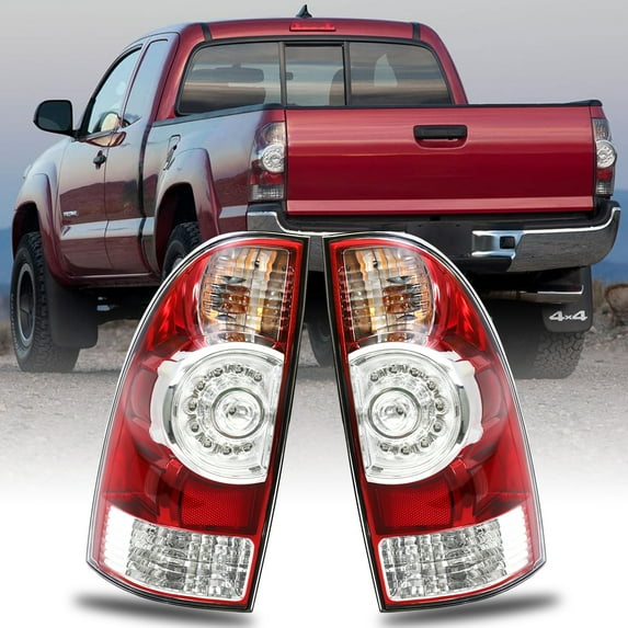 Tail Light Rear Lamp Compatible With 2005-2015 Toyota Tacoma Pickup Driver and Passenger Side LED Lens Taillights Brake Signal Assembly with Bulb and Harness