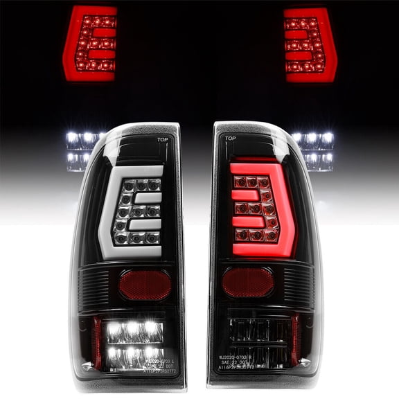 Tail Lights Compatible with 1997-2003 Ford F-150 1997-2007 Ford F-250 F-350 Running Lights Turn Signal Reverse Lights LED Rear Lamp Assembly Replacement - Gloss Black/Clear Lens