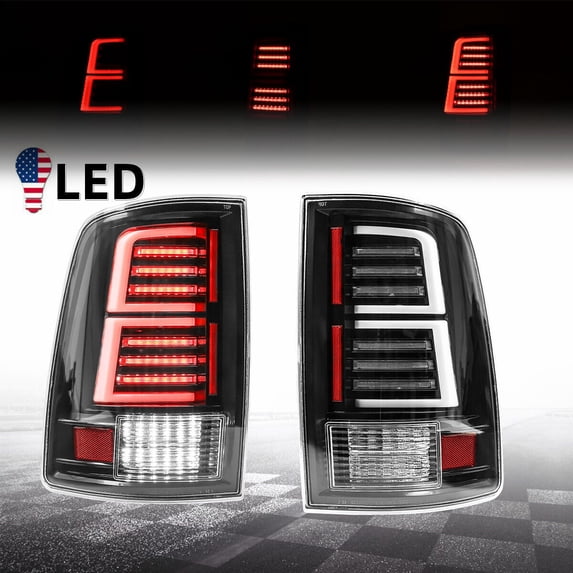 Tail Lights Fit 2009-2018 Dodge Ram 1500/2500/3500 and 2019 Ram Classic,Sequential Signal Function,Tail Lamp Replacement Assembly(Clear Lens)
