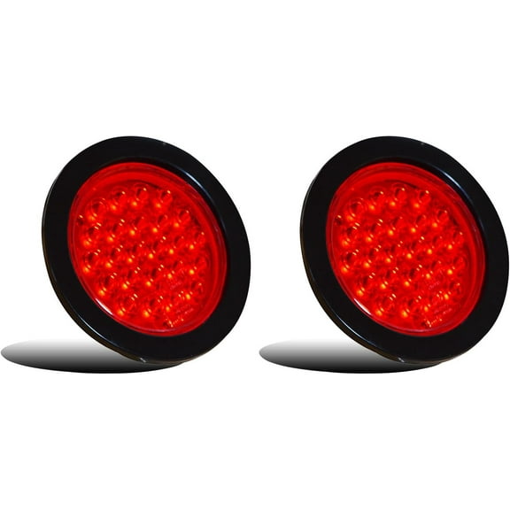 Tail Lights For Service Trucks 4" Round LED Trailer Tail Light Red 2PCS 24LED Brake Stop Turn Signal Brake Black Rubber Ring for Truck Trailer RV Truck UTE UTV 12V Tail Lights