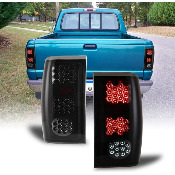 Tail Lights for Ford Ranger 1993 1994 1995 1996 1997 Tail Lamps LED Rear Lights Car Rear Lamps Assembly Replacement 1Pair (Matte Black Housing/Smoke Lens)