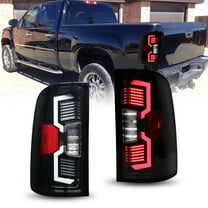 Tail Lights LED Sequential Tail Lamps for 2007-2013 GMC Sierra 1500 2500 3500 (Included for 2014 GMC Sierra 2500 3500) Rear Lamps Assembly Replacement,Glossy Black Clear Lens,Thin-walled light guide