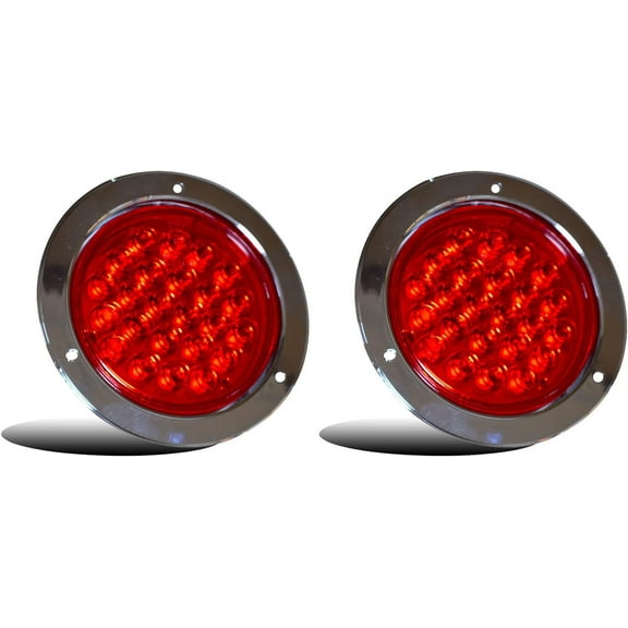 Tail Lights For Service Trucks 4" Round LED Trailer Tail Light Red 2PCS 24LED Brake Stop Turn Signal Brake Marker Chrome Ring for Truck Trailer RV Truck Tail Lights UTE UTV 12V Truck Tail Lights