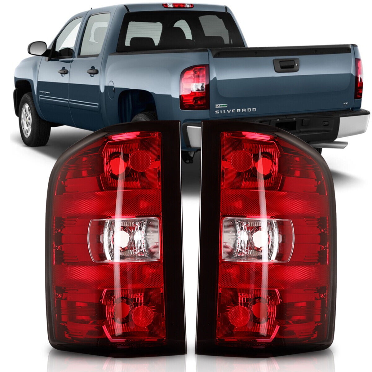 Tail Lights compatible for 2007-2013 Chevy Silverado 1500 2500 3500 Chevrolet Rear Lamps Assembly Driver Passenger Replacement Set