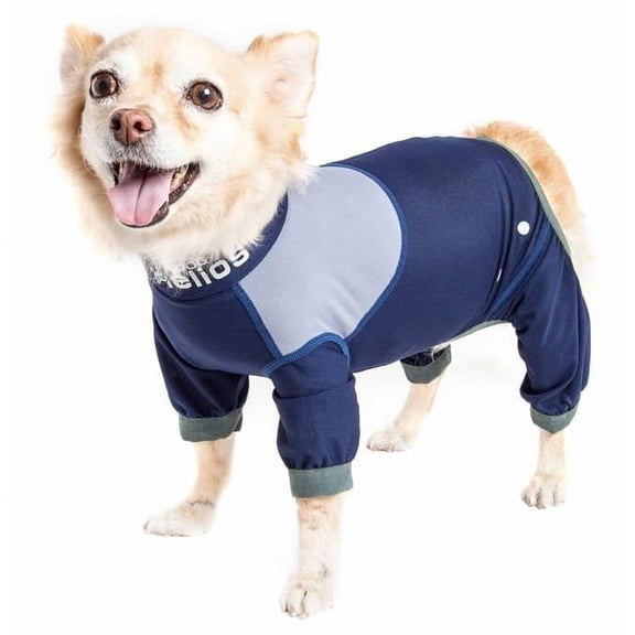 Tail Runner 4-Way-Stretch Breathable Full Bodied Performance Dog Track Suit - Blue & Grey, Small