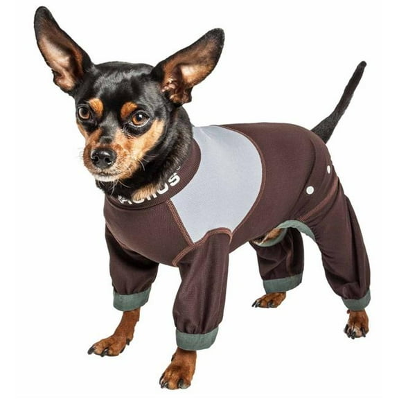 Tail Runner 4-Way-Stretch Breathable Full Bodied Performance Dog Track Suit - Brown & Grey, Medium