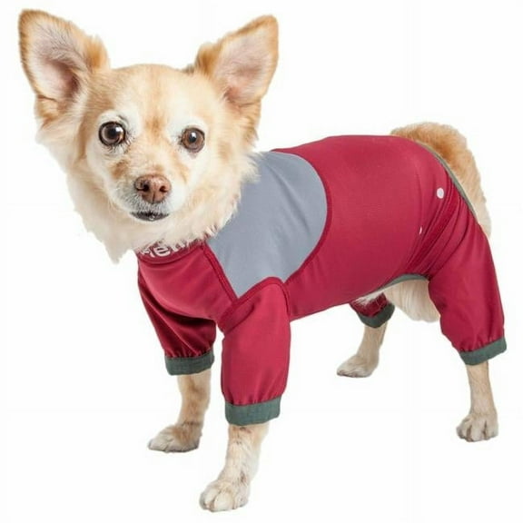 Tail Runner 4-Way-Stretch Breathable Full Bodied Performance Dog Track Suit - Red & Grey, Medium