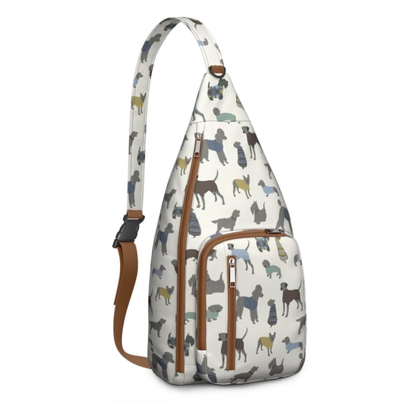 Tail-Wagging Sling Bag - Playful Dog Pattern Crossbody Backpack (Abstract Dog Art, Water-Resistant Material)