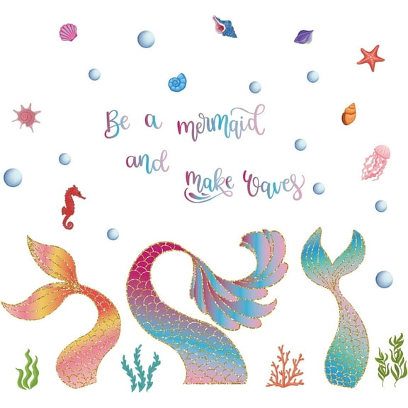 Tail Wall Decal Be a and Make Waves Vinyl Stickers Blue Purple Red Gradient Wall DIY Art Decor