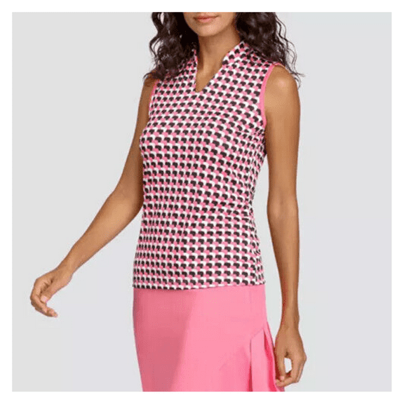 Tail Women's Sleeveless Novelty Neck Golf Polo Top, Stacked Cubes, XS