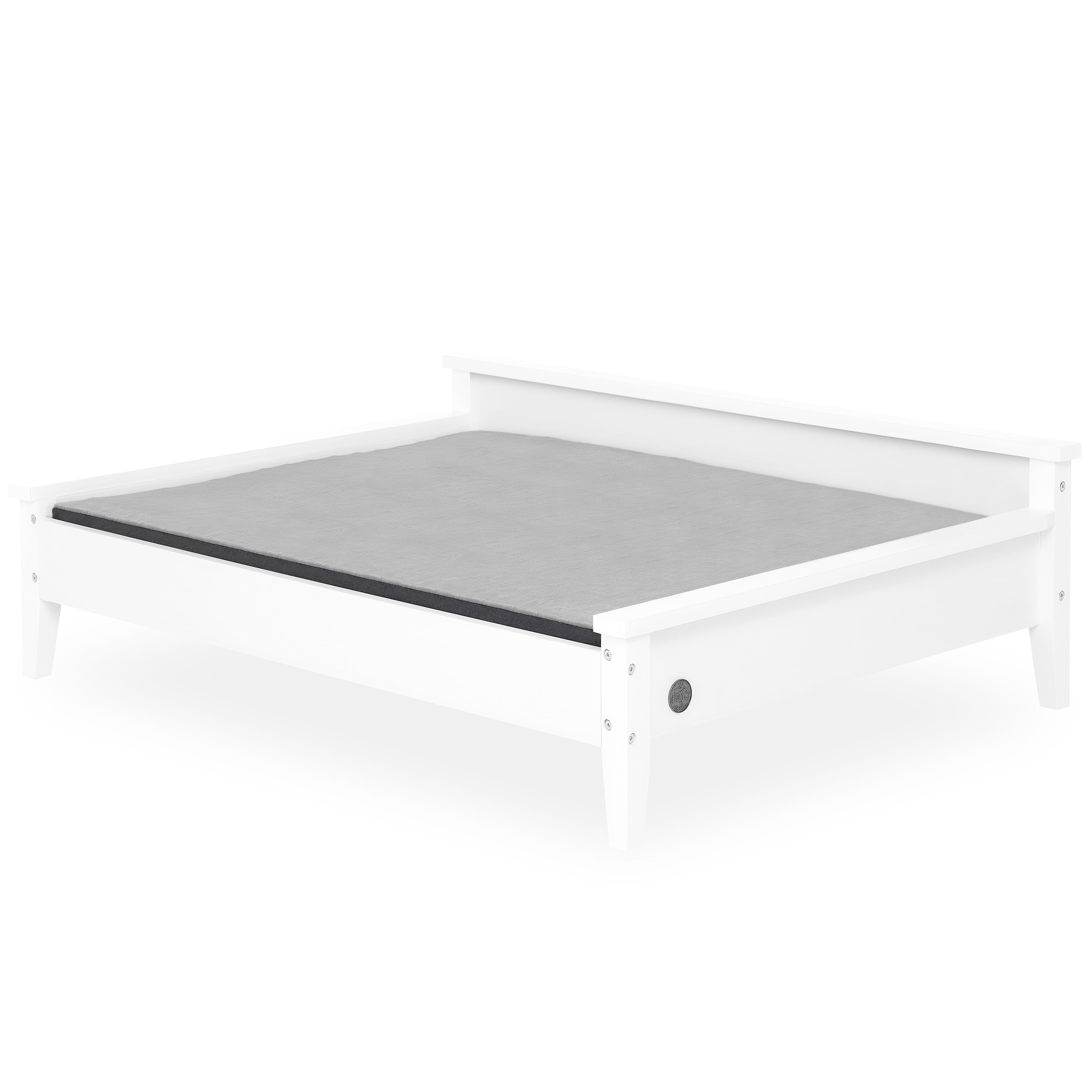 Large White Wooden Elevated Orthopedic Pet Bed with Water-Resistant Mattress