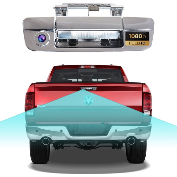 Tailgate Handle Backup Camera for 2010-2018 Dodge Ram 1500/2500/3500, HD Night Vision Rearview Camera IP68 Waterproof 1080P Wide Angle (Silver)