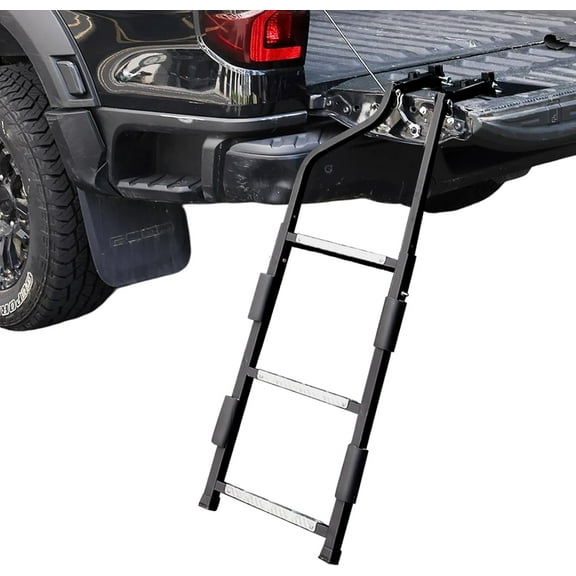 Tailgate Ladder for Pickup Truck, Universal 34"-42" Height Adjustable Tailgate Step with Non-Slip Wide Pedal, Heavy Duty Durable Truck Ladder for Ford Dodge Ram Hilux Chevy GMC, Capacity 350 lbs