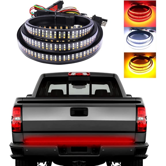 Tailgate Light Bar 59" , IP65 Triple Row Strip with White Reverse Red Turning Signals, Universal Rear Light Bar for Pickup Trailer SUV RV Van