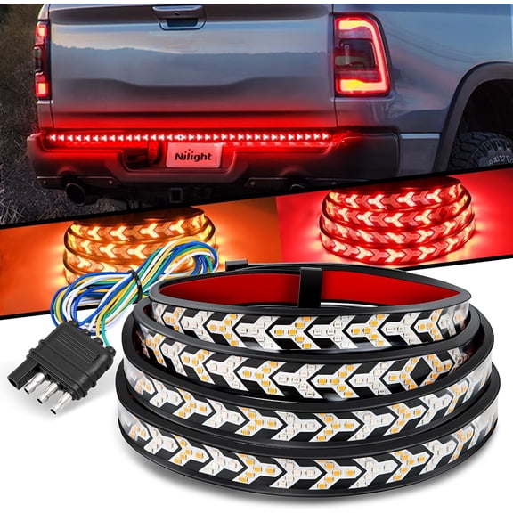 Tailgate Light Bar, 60 Inch LED Brake Running Turn Signal Reverse Light Strip, 4 Functions Sequential Amber Strobe, Waterproof for Most Trucks SUVs Cars