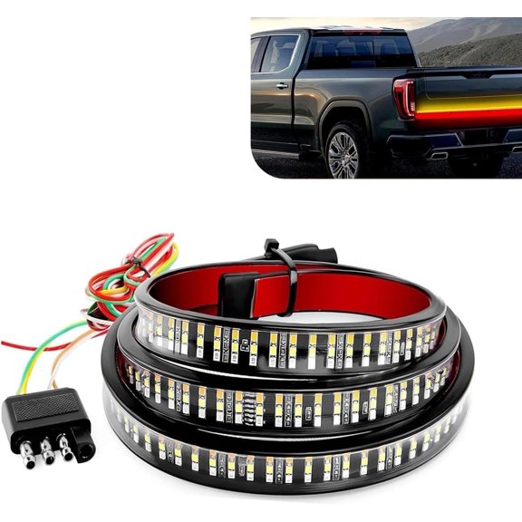 Tailgate Light Bar, 60" Three-row LED Turn Signal Driving Light with Harness Plug, DC 12V Cool Streamer Decoration for Bumpers Grilles Cabs, for RVs (Multicolored)